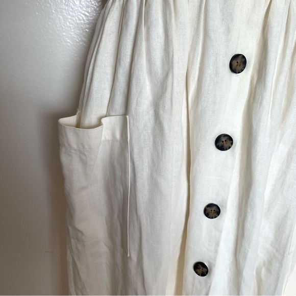 Zara TRF Trafaluc linen viscose cotton midi ivory white dress with buttons - Picture 4 of 12